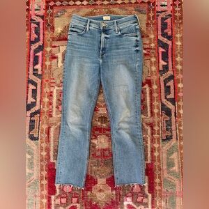 MOTHER Mid Rise Dazzler Ankle Fray Light Blue Jeans Riding the Cliffside 28